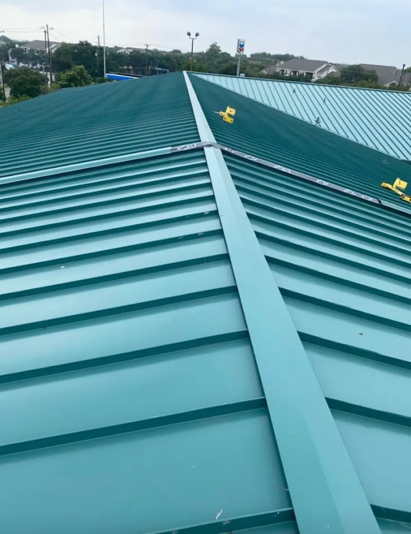 Green commercial metal roof ridge and valley for Metal Roof Repair in Menlo Park